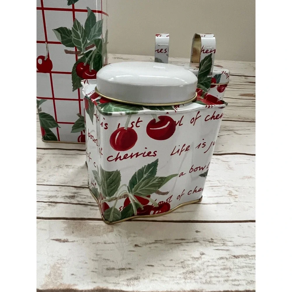 Department 56 Cherry Tin Set White Red Life Is Just A Bowl Of Cherries 3pc OS